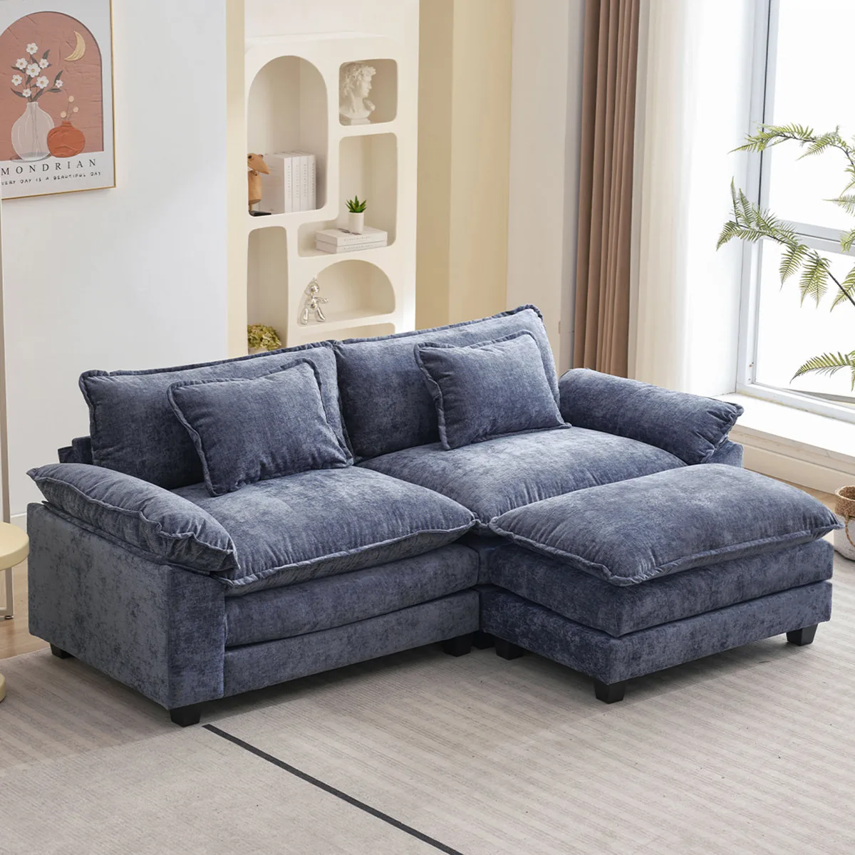 Arale 86'' Wide Comfy Cloud Couch Sectional Loveseat Sofa with Ottoman (Ebern Designs)