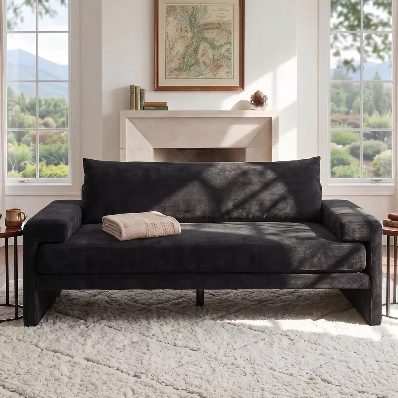 78" Chenille Upholstered Sofa 3 Seater Beige