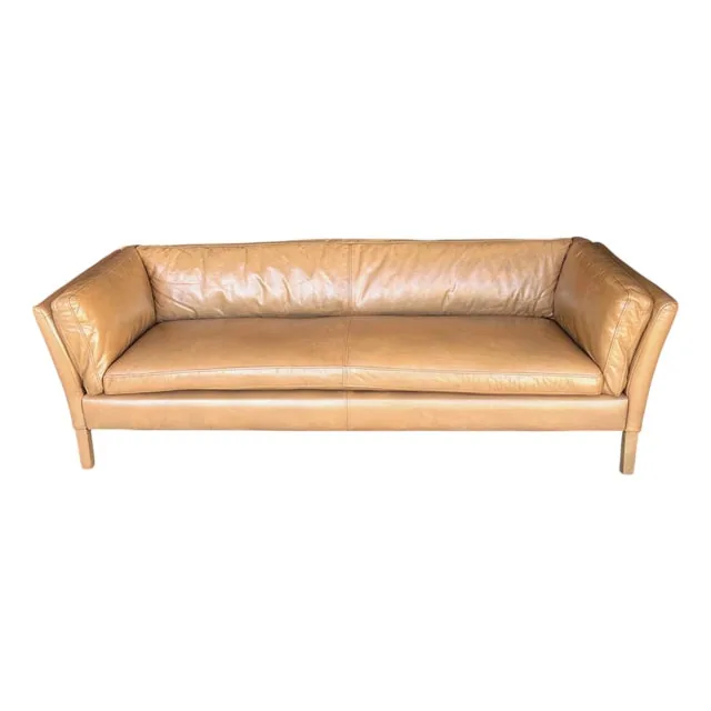 Restoration Hardware Sorensen Sofa in Caramel Tan Leather w/ Beautiful Patina