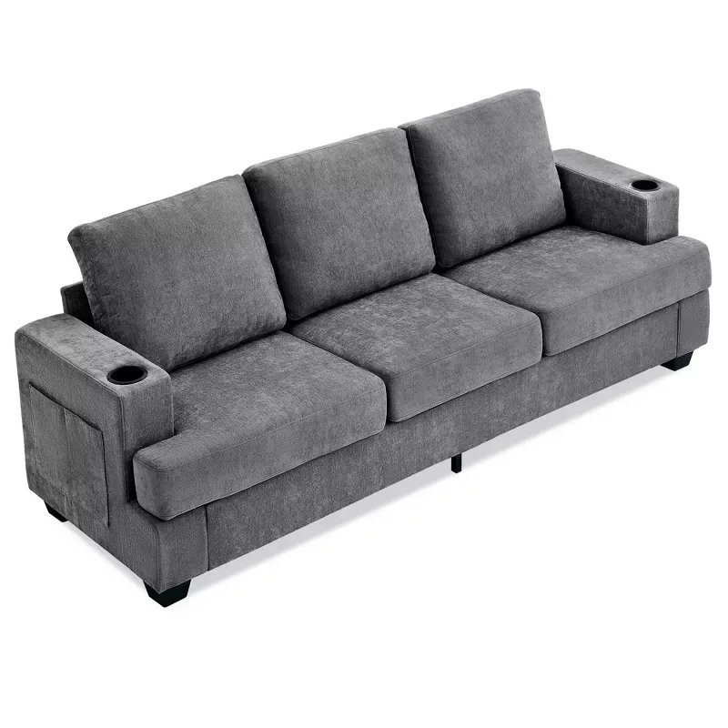Garvee 81" Mid-Century Leather Sofa Cognac Tan