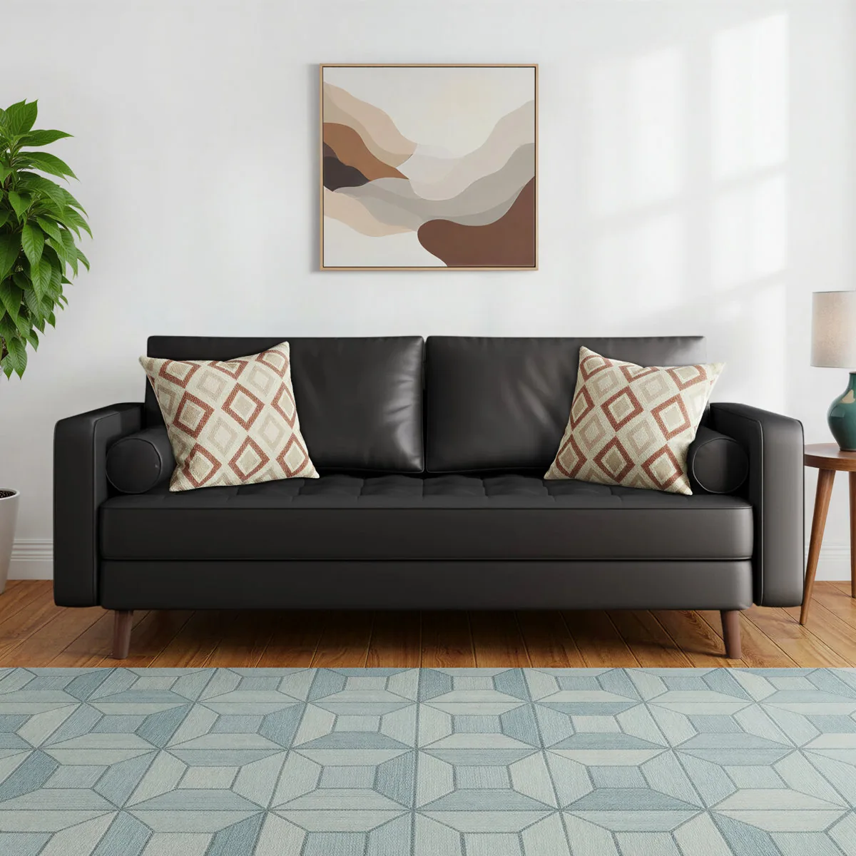 Bridgeview Leather Mid Century Modern Upholstered Square Arm Sofa or Loveseat (George Oliver)