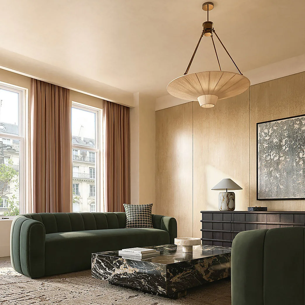 Fitz 97.5" Channeled Green Velvet Sofa