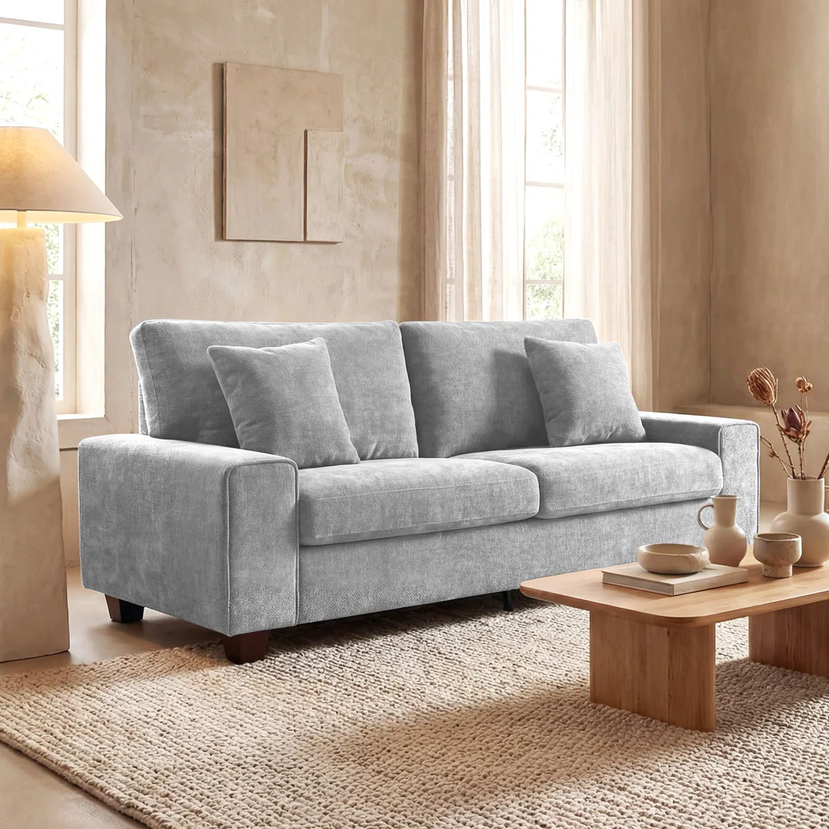 Karlita 3-Seater 89'' Modern Upholstered Sofa with Square Armrests and 2 Throw Pillows (Latitude Run)