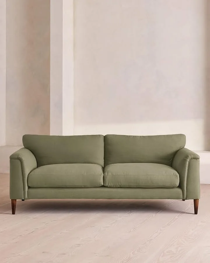 Reya, Linen in Sage, Us | Mid-Century | Three Seater Sofa