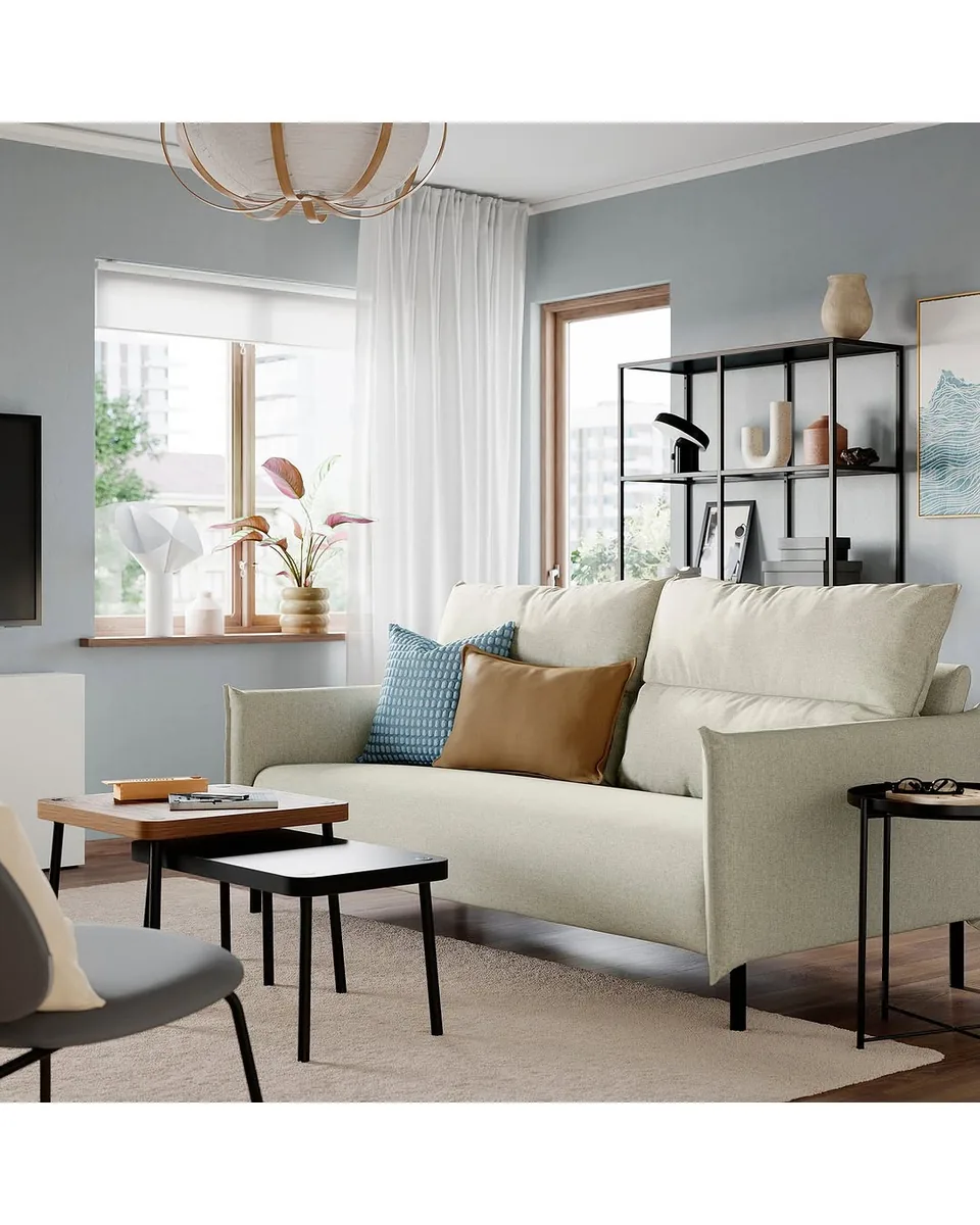 MANNARP 3-seat sofa, Gunnared beige, Armrest height: 25 5/8 "