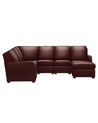 Jennings Leather Six-Piece Motion with Chaise in Brown, 116"w x 92"l x 39"d x 38"h, Old English Chocolate by ETHAN ALLEN