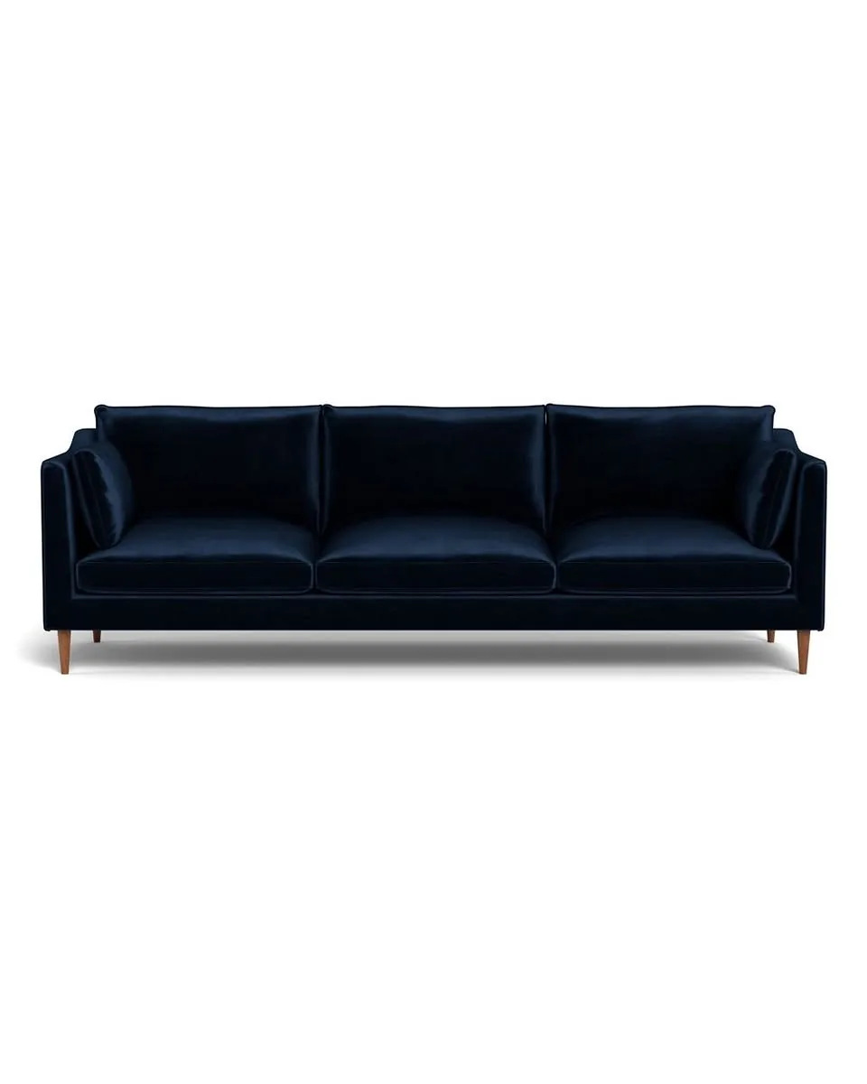 Caitlin Custom 3-Seat Sofa by The Everygirl® in Bergen Blue Mod Velvet, Oiled Walnut, 103" - Customize Color, Size & More