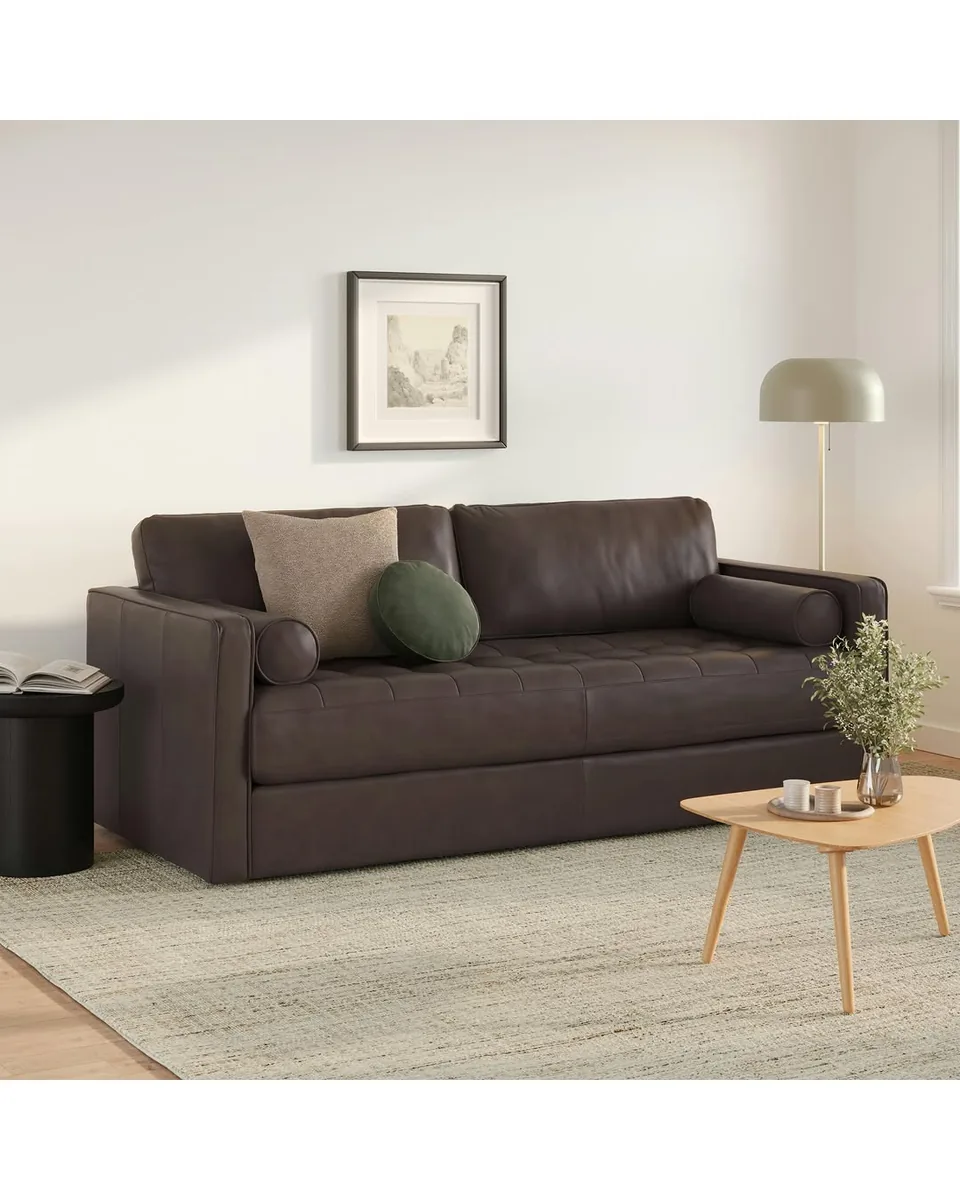 Sven 88" Tufted Leather Sofa Bed - Lucia Dark Brown