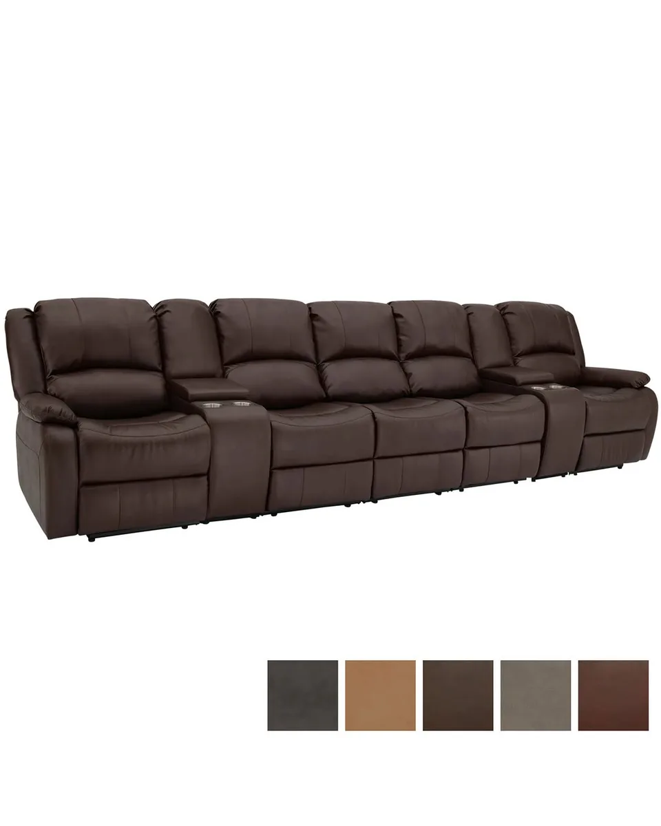 RecPro Charles 148" Wall Hugger RV Recliner Sofa with Three Center Reclining Consoles