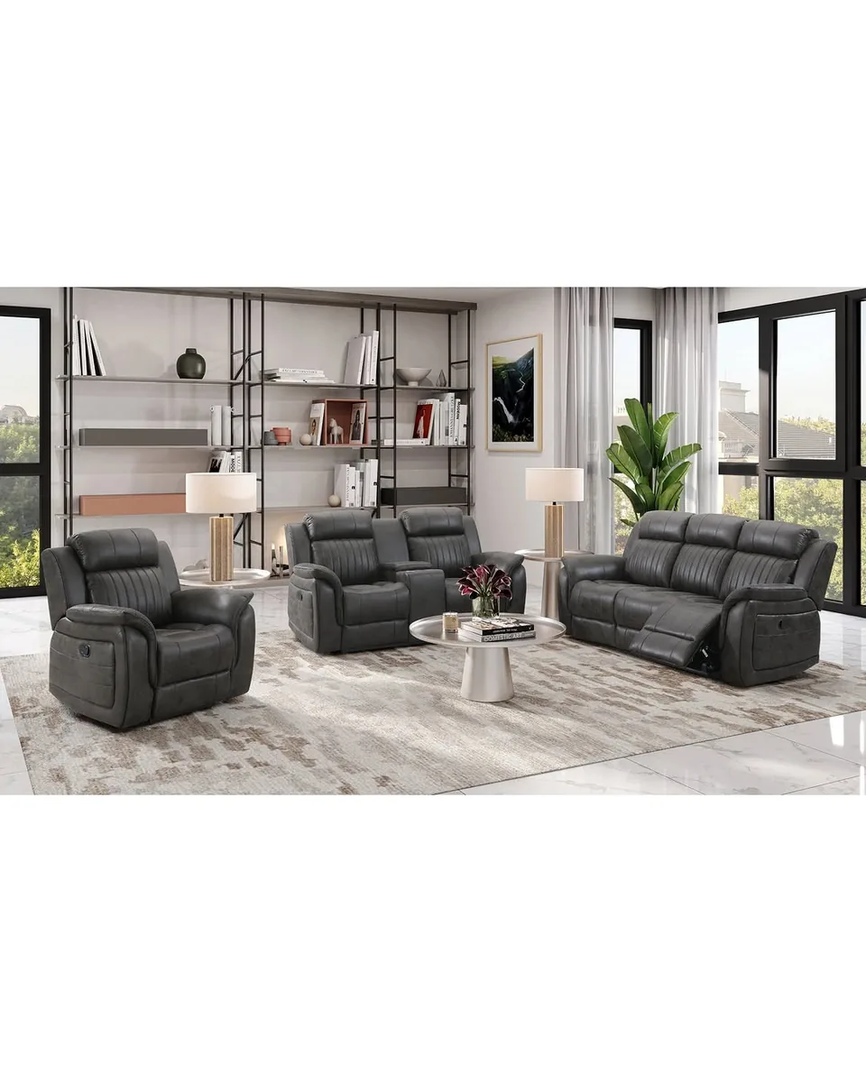 U8517 Grey Reclining Sofa/Console Reclining Loveseat with Glider Recliner