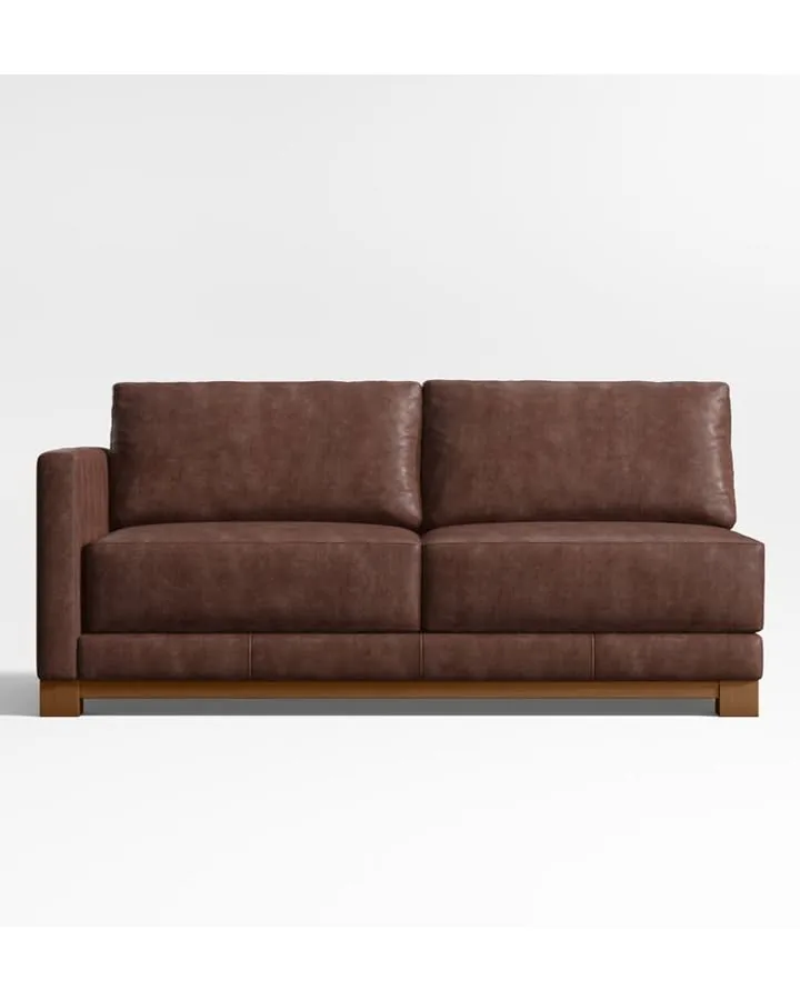 Gather Wood Base Leather Left-Arm Sofa Sectional Piece