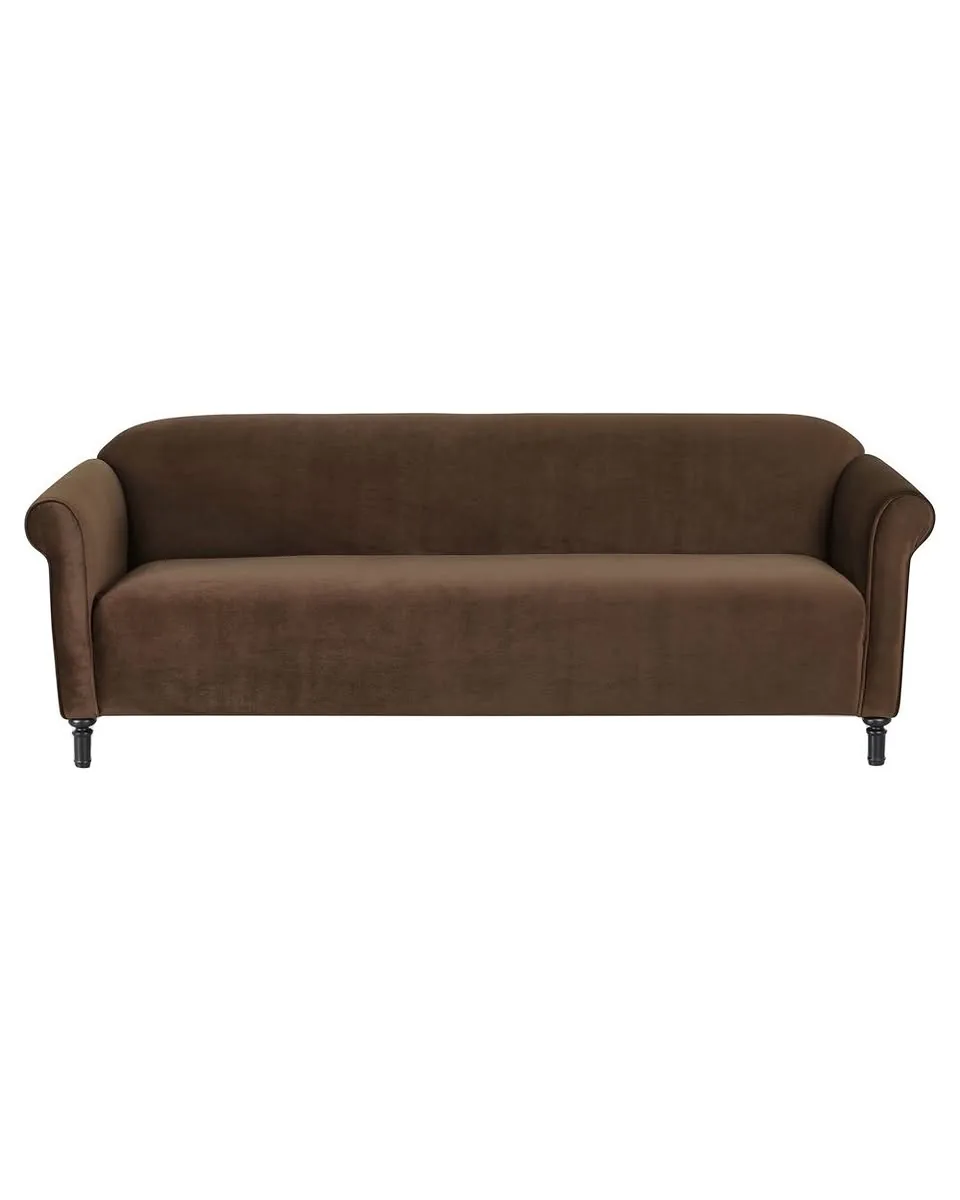 Rachel Updated Traditional Dark Brown Velvet Sofa