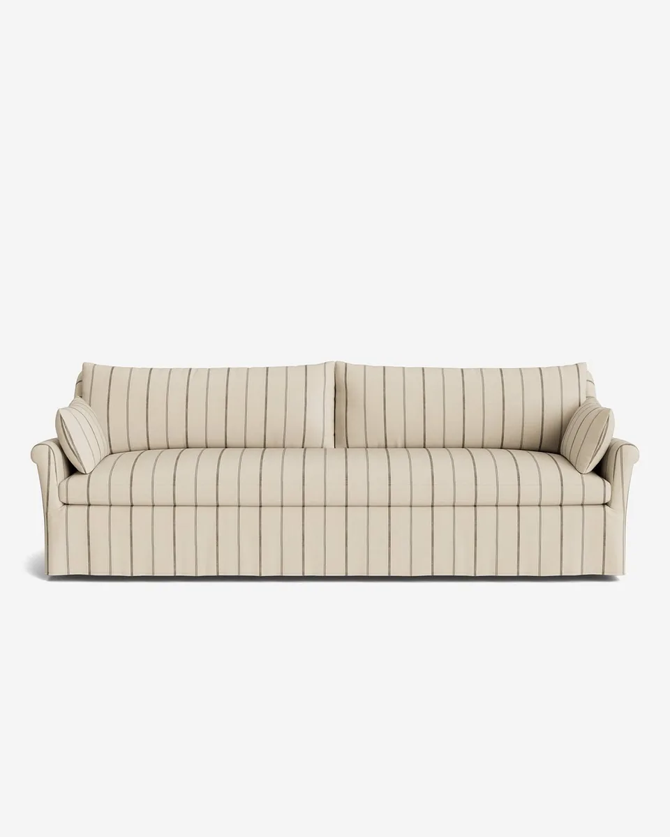 Portola Rolled Arm Slipcover Sofa, Natural Stripe, 98"W