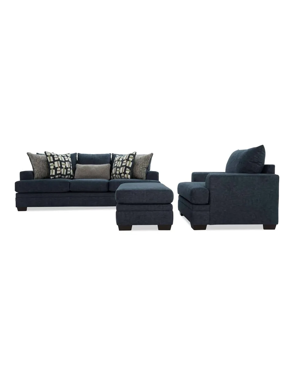 Savannah Blue 93'' Sofa, Chair & Ottoman