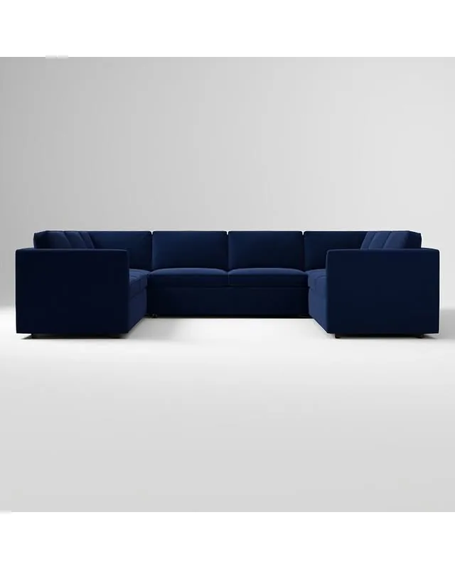Harris 132" Multi Seat 5-Piece U-Shaped Sectional, Petite Depth, Performance Velvet, Ink Blue