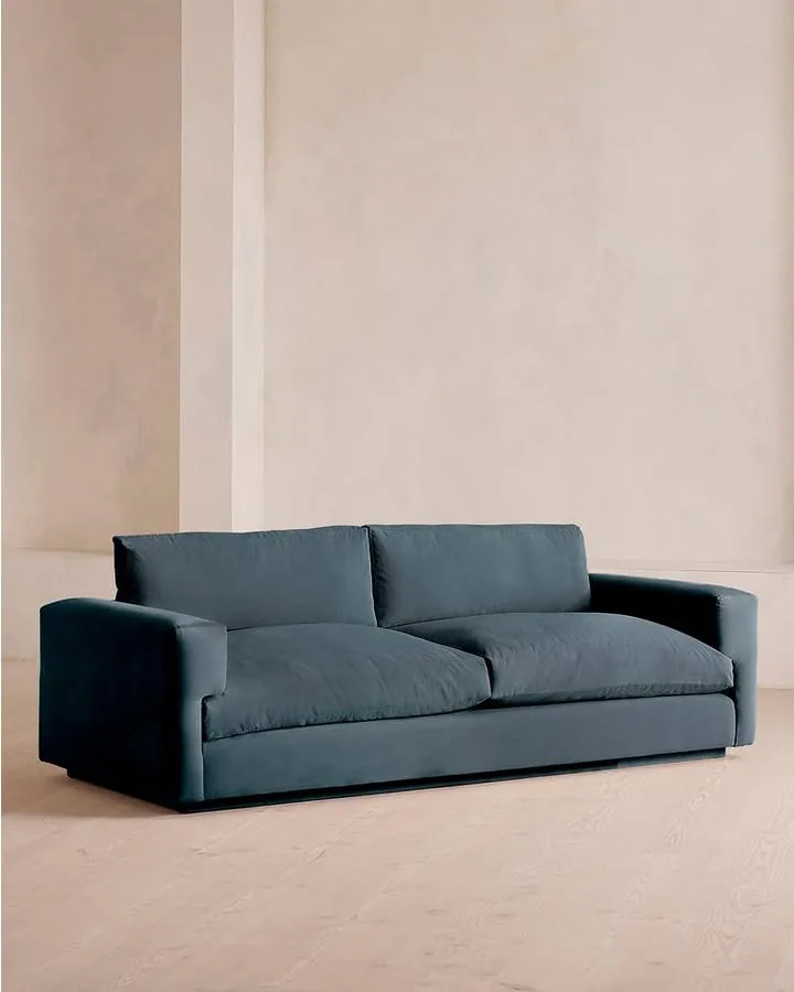 Mossley, Velvet in Grey Blue, Us | Three Seater Sofa