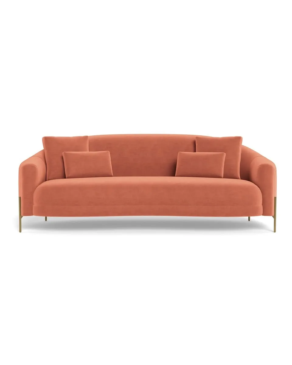 Fiona Custom 3-Seat Sofa in Coral Performance Velvet, Matte Brass, 104"x104" - Customize Color, Size & More