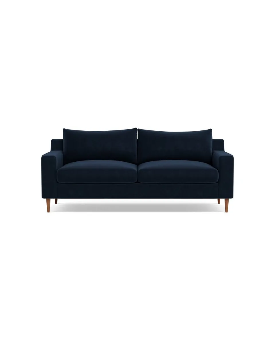 Sloan Custom Fabric 2-Seat Sofa in Navy Performance Velvet, Oiled Walnut, 83" - Customize Color, Size & More