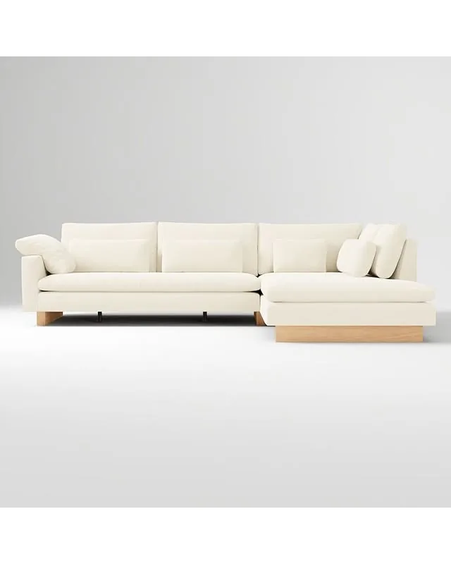 Harmony XL 2.5-Seat Bench 2-Piece Left Bumper Chaise Sectional, 124", Blonde, Performance Velvet Alabaster