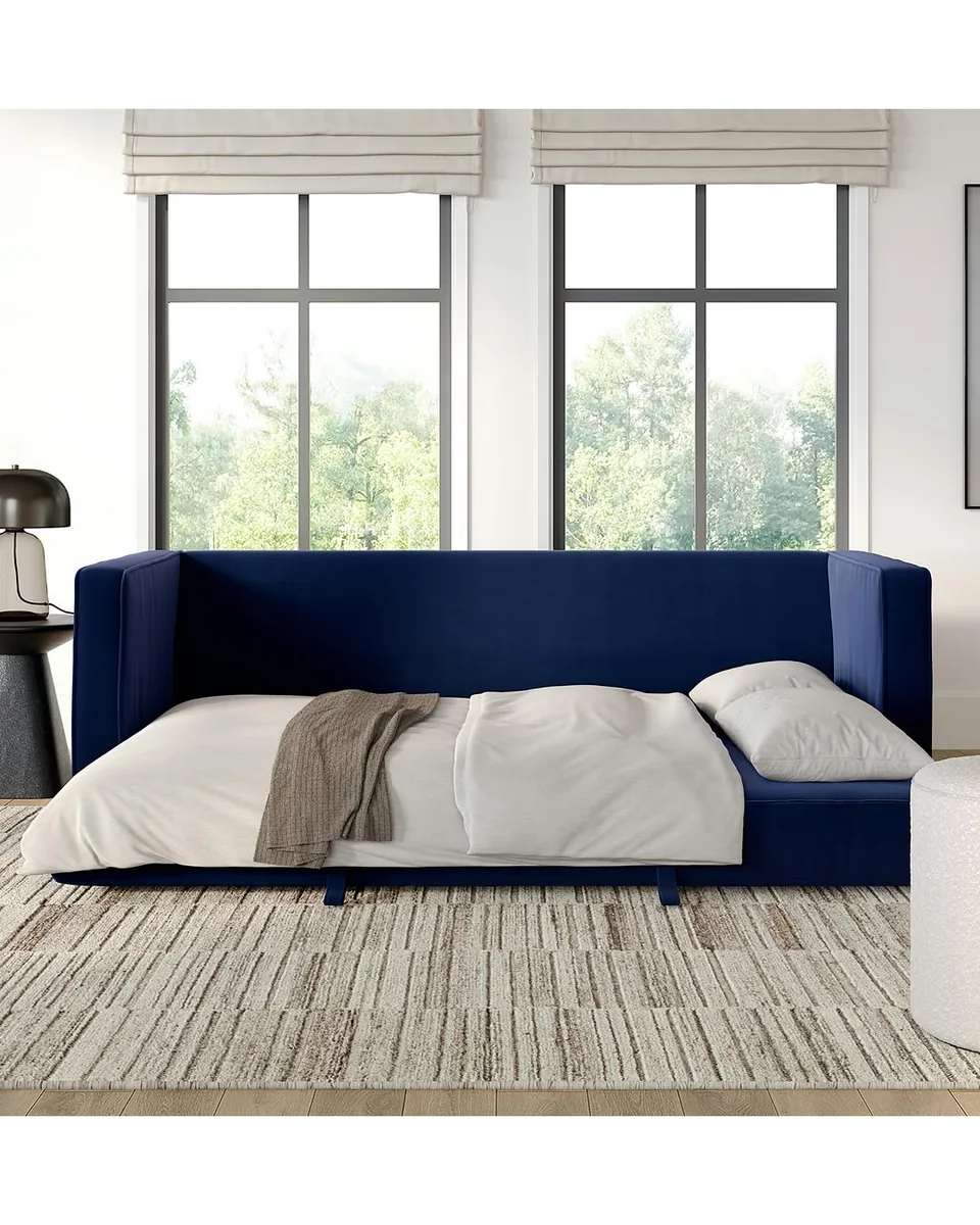 Sven 88" Tufted Velvet Sofa Bed - Plush Cascadia Blue