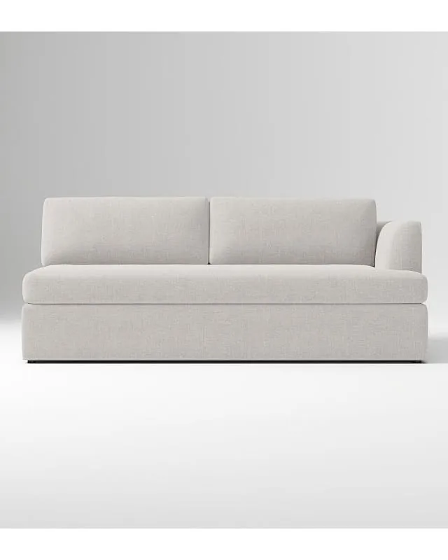 Dominick Boxed Cushion Right Arm 3-Seat Sofa Bench, Performance Distressed Velvet Silver
