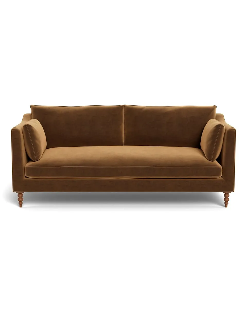 Caitlin Custom Sofa by The Everygirl® in Fawn Performance Velvet, Oiled Walnut, 79" - Customize Color, Size & More