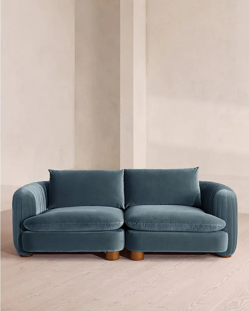 Vivienne Deeper Sit Sectional Sofa, Three Seater, Velvet Grey Blue Us | White | Three Seater Sofa